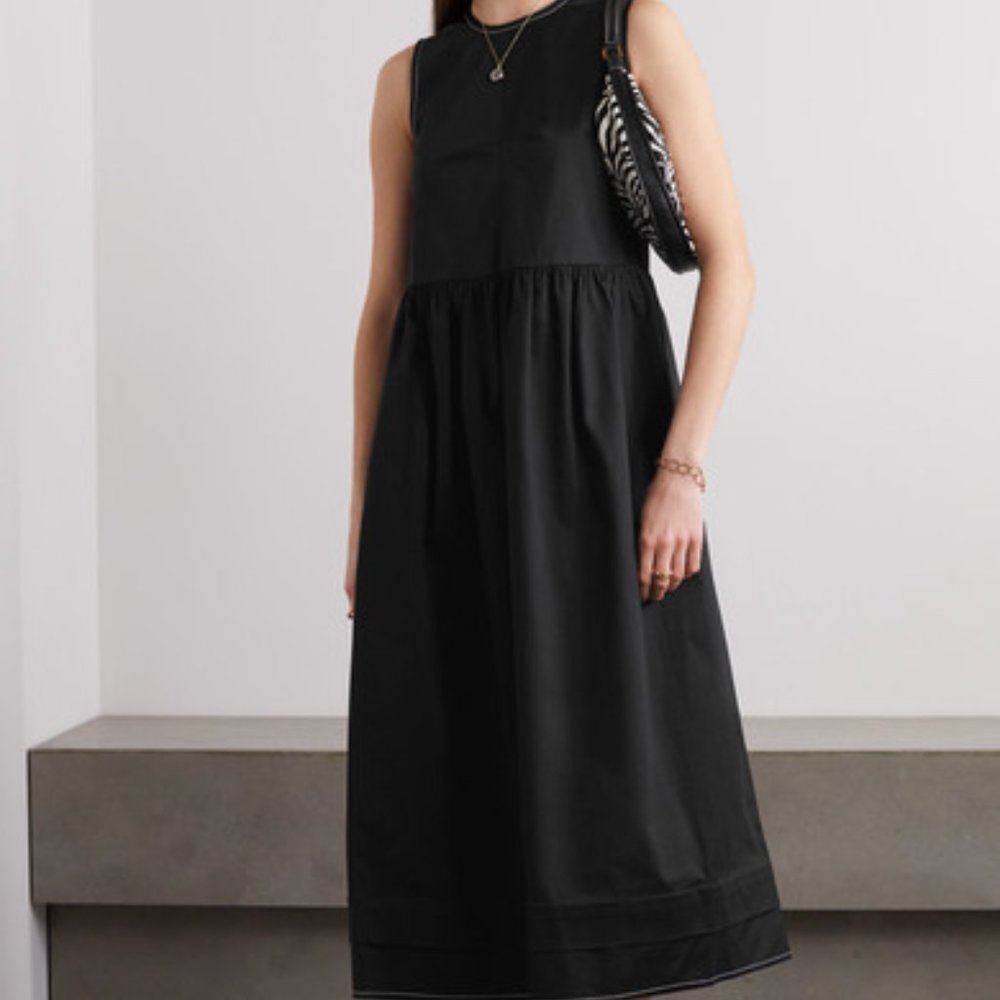 &Daughter Women's Black Evelyn Stretch-cotton Twill Midi Dress NWT